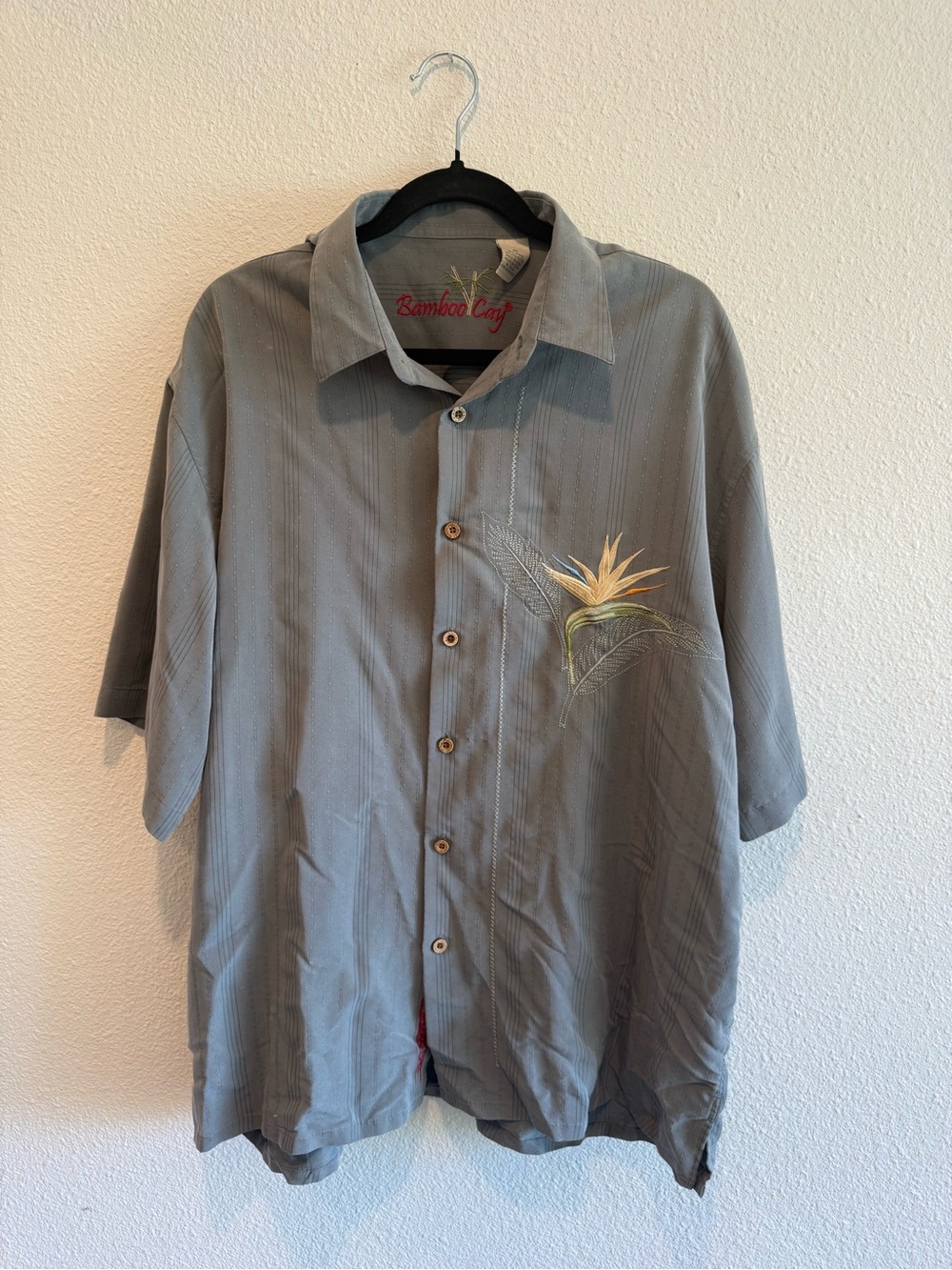 Bamboo Cay Muted Sage Short-Sleeve Camp Shirt Jacket with Embroidered Detail